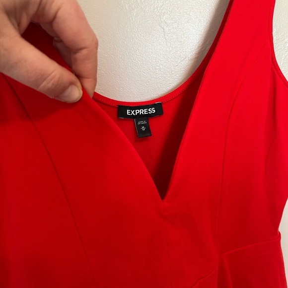 Express Red Skater Dress Built in Shorts Wired V Neck - Picture 14 of 15